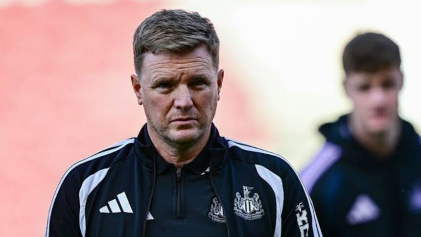 Newcastle United Head Coach Eddie Howe looks on at Bristol City