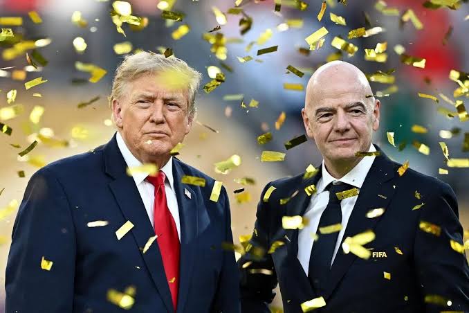 US President Donald Trump (left) and FIFA president Gianni Infantino during the trophy presentation for the FIFA World Cup 2026 on July 19.