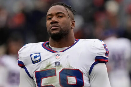 New York Giants linebacker Bobby Okereke (58) leaves the field after losing