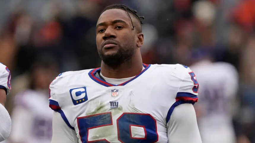 New York Giants linebacker Bobby Okereke (58) leaves the field after losing