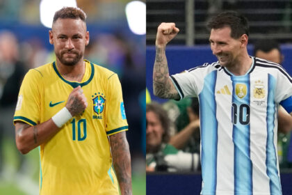 A collage of Lionel Messi and Neymar Jr.