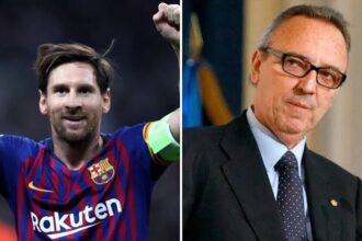 A collage of Lionel Messi and oan Gaspart