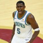 Minnesota Timberwolves guard Anthony Edwards (5) celebrates in the fourth quarter against the Cleveland Cavaliers at Rocket Arena. Credit: David Richard-Imagn Images